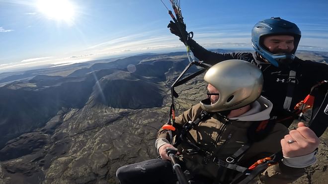 Tandem Paragliding over the Rugged Lava Fields at Blue Mountains