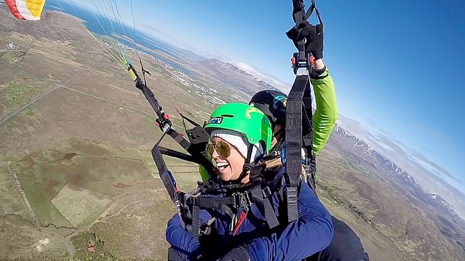 Tandem Paragliding over the Rugged Lava Fields at Blue Mountains